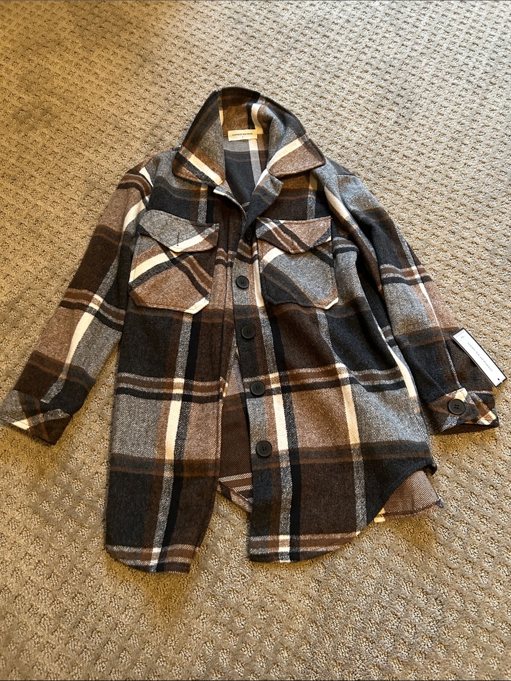 Goodnight Macaroon Plaid Button-Front Jacket - Brown, Gray & Cream